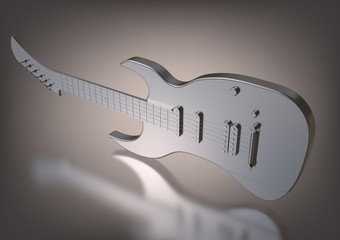 Silver guitar on a gray. 3d