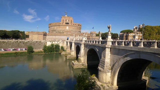 Castel Sant'Angelo and Sant'Angelo Bridge over Tiber River in Rome, Italy