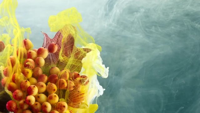 Amazing spreading of paint on beautiful autumn bouquet.