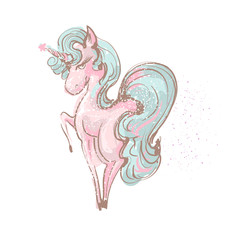 Obraz na płótnie Canvas Beautiful cute girl unicorn with long lashes vector hand drawn illustration on white backgtound