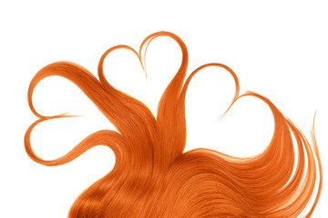 Red hair in shape of heart isolated on a white background