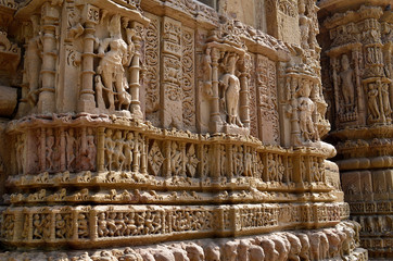 pillared walls of a ruined hindu sun temple 