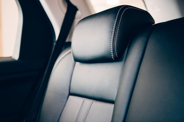 Car headrest leather upholstery detail