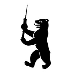 Berlin Bear Holding The TV Tower, Black And White Illustration © cbies