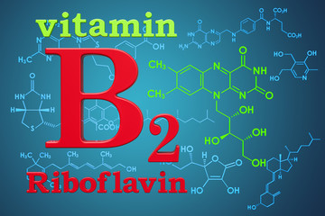 Vitamin B2, riboflavin. Chemical formula, molecular structure. 3D rendering