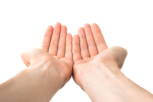 Two open hands giving something isolated on white background