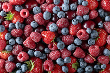 Berries closeup colorful assorted mix.
