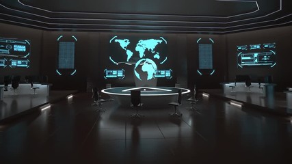 Command center, control room, flythrough 3D animation