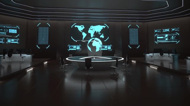 Command center, control room, flythrough 3D animation