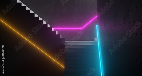 White Lightened Stairs In Different Directions With