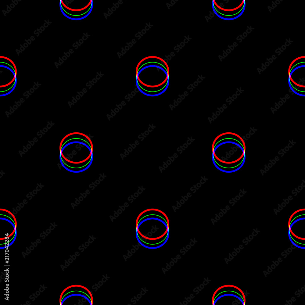 Poster vector seamless glitch pattern . color on black background. circle round element. digital pixel nois