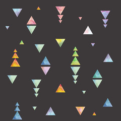 Seamless watercolor geometry texture of bright triangles on a gray background