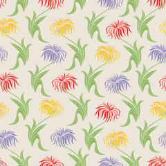 Beige Floral Seamless Pattern with Aster Flowers