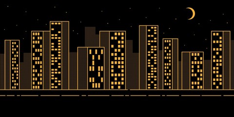 Simple urban night landscape with skyscrapers - contour pattern with dotted halftones