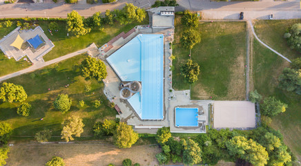 Aerial view of public swimming pool in Europe