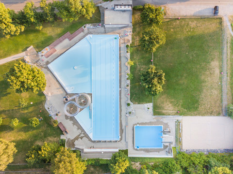 Aerial View Of Public Swimming Pool In Europe