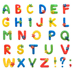 English alphabet A-Z made of colored clay