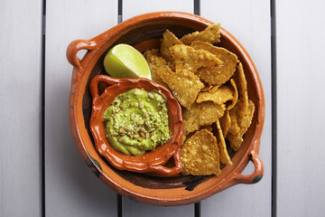 Home made nachos with fresh wacamole