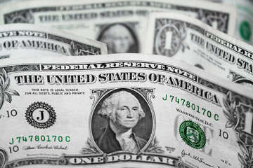 United States Dollars Closeup Concept. American Dollars Cash Money. One Dollar Banknotes....