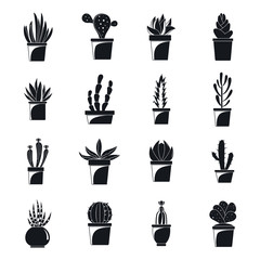 Succulent and cactus flowers plant floral icons set. Simple illustration of 16 succulent and cactus flowers plant floral vector icons for web