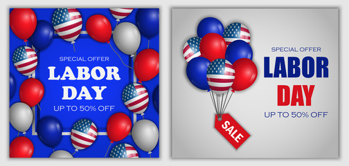 Labor Day sale celebration american banner concept set. Realistic illustration of 2 Labor Day sale celebration american vector banner concepts for web