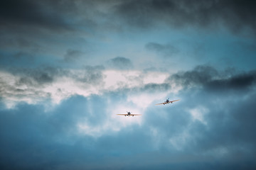 Old Planes Aircraft Airplanes Flying In Cloudy Sky