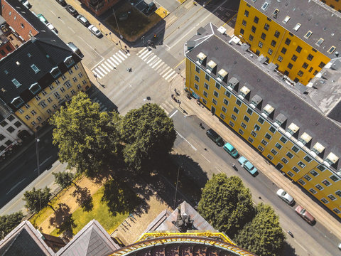 Aerial view of Copenhagen city streets