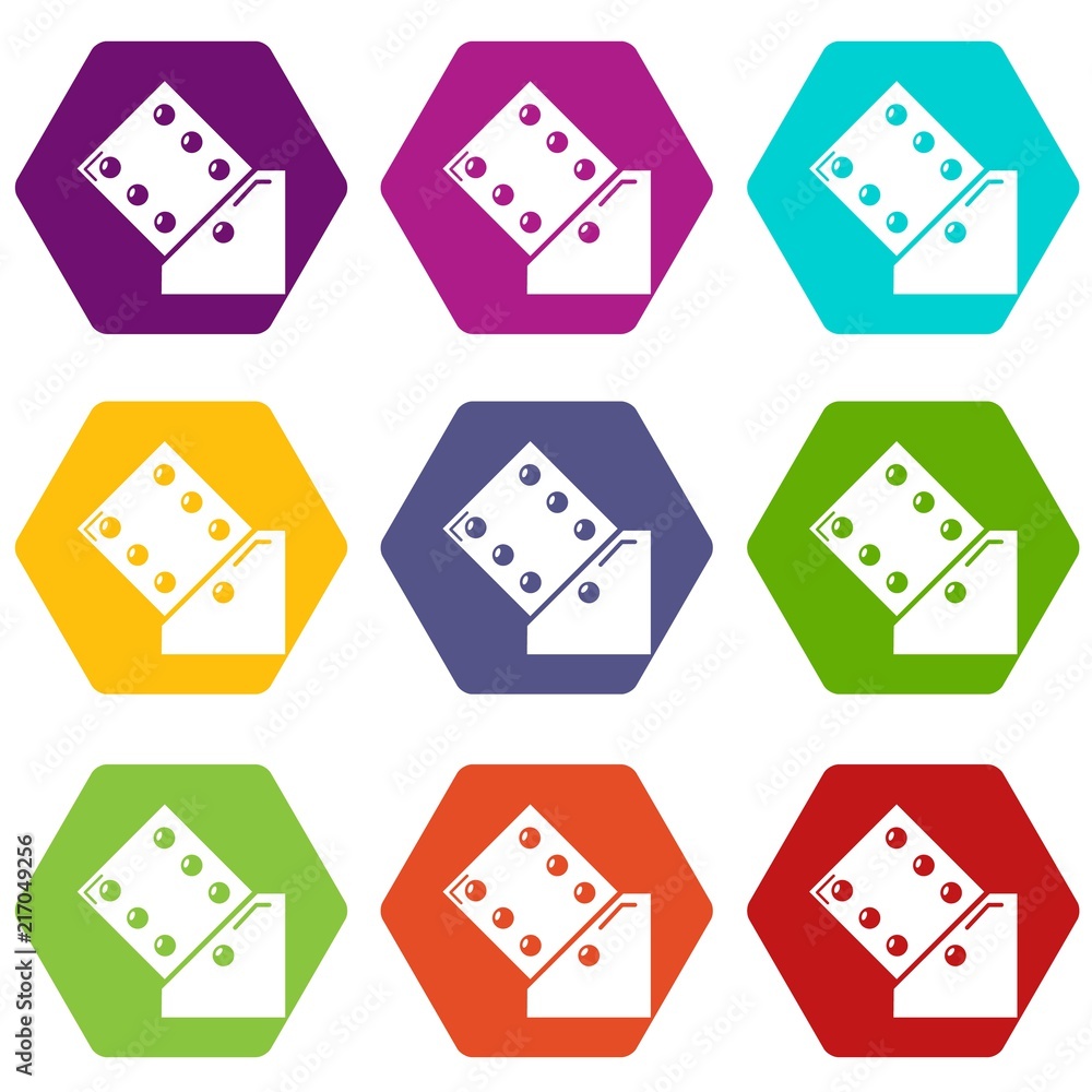 Poster dice icons 9 set coloful isolated on white for web