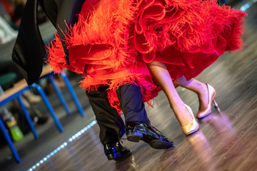 closeup of ballroom dancers legs