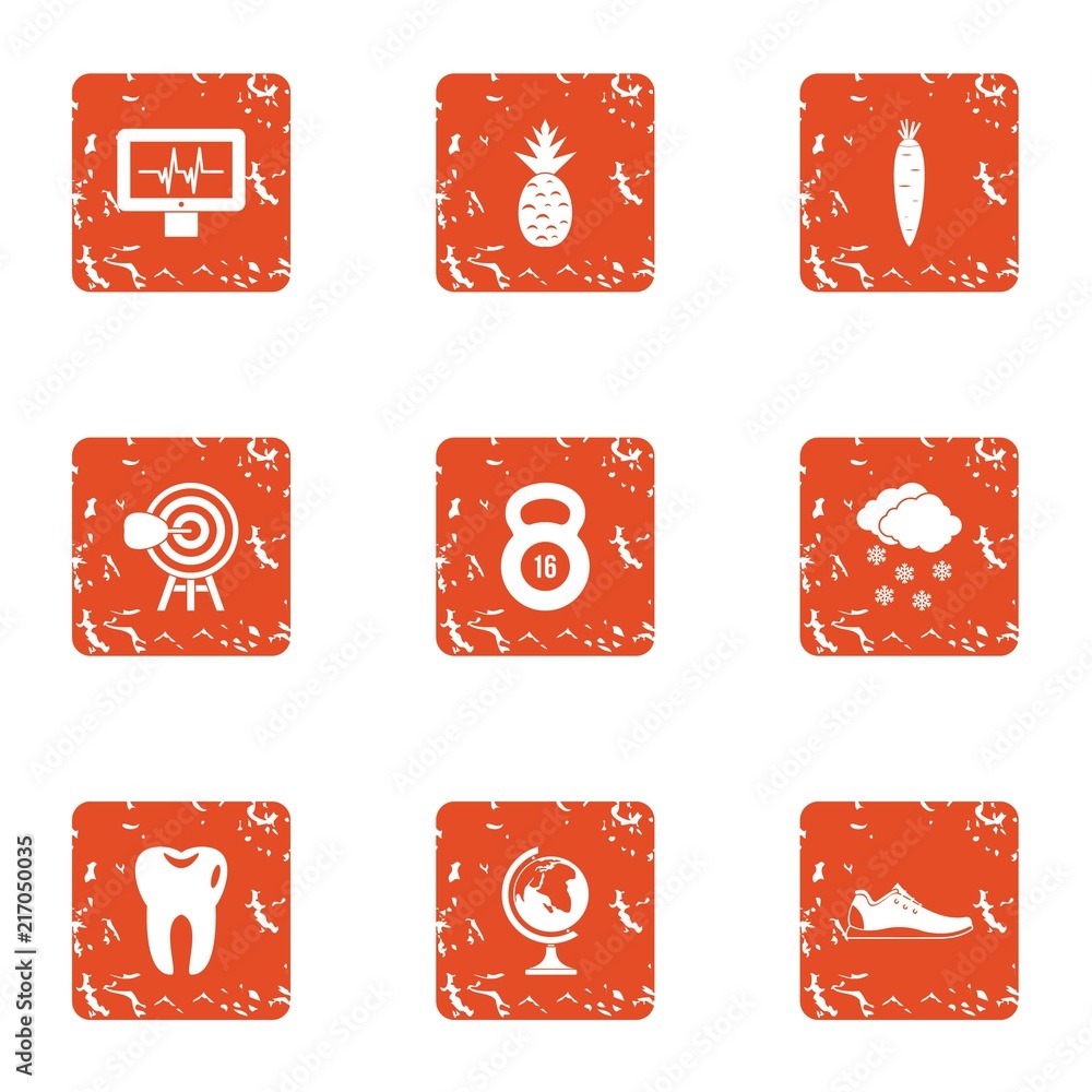 Poster robust icons set. grunge set of 9 robust vector icons for web isolated on white background