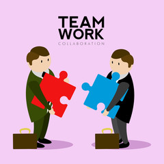 Businessmen holding puzzle pieces. Teamwork