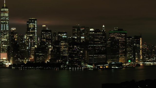 Aerial footage night in New York City 4k 24p