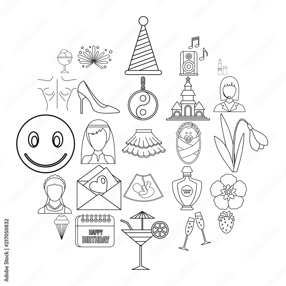 Sticker high spirits icons set. outline set of 25 high spirits vector icons for web isolated on white backgr - Stickers