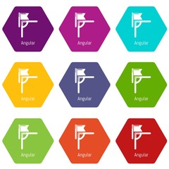 Angular line football icons 9 set coloful isolated on white for web
