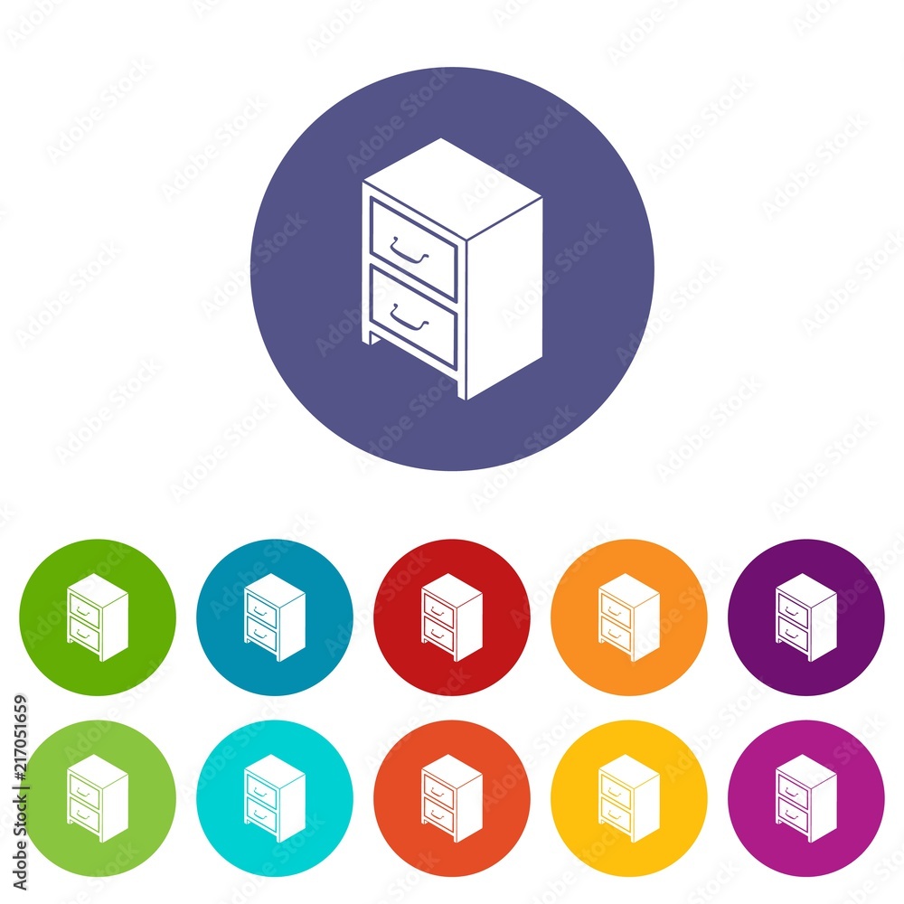 Poster office chest of drawers icons color set vector for any web design on white background