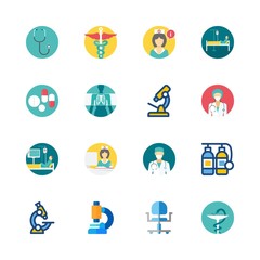 Fototapeta premium hospital vector icons set. x ray, wheel chair, surgeon and microscope in this set