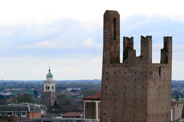 Detail of the top of the old Torre Donà. It is the main landmark of the little town of Rovigo in the Po valley near Venice, Italy. It dates back to the middle age when there was a defensive castle