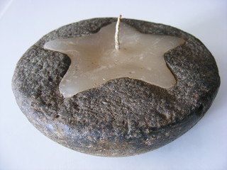 Decorative candle inside a rock.