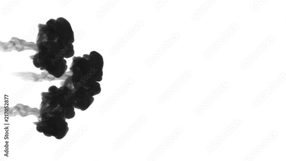Poster 3d render of black ink dissolve in water, simulation of ink injection, vfx effects with luma matte. 