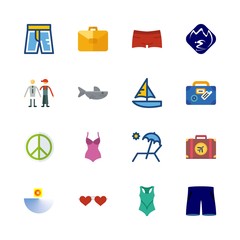 beach icons set. calm, liquid, apparel and chair graphic works