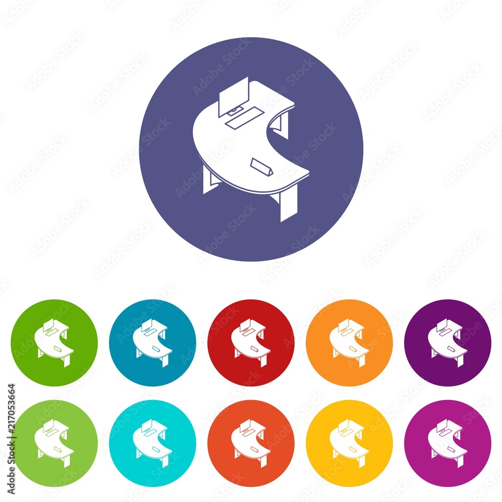 Poster oval office table icons color set vector for any web design on white background