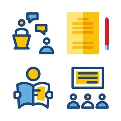 4 teacher icons vector set. studying and lecture