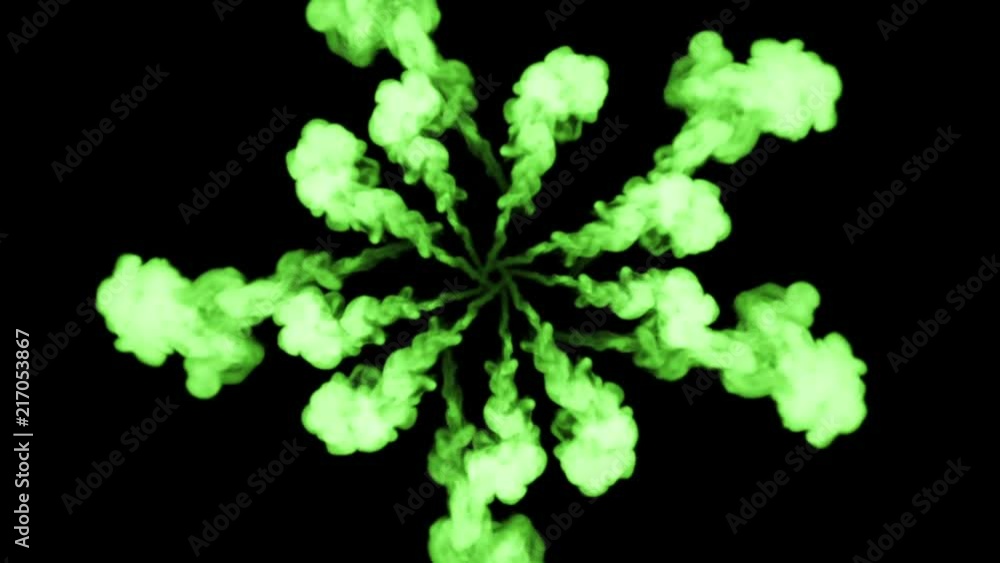 Poster 3d render of green glow ink dissolve in water, simulation of ink injection, vfx effects with luma ma