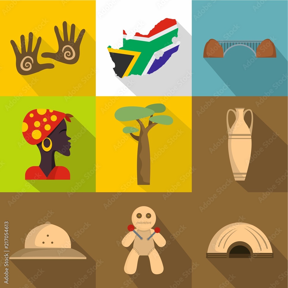 Poster voodoo icons set. flat set of 9 old voodoo vector icons for web isolated on white background