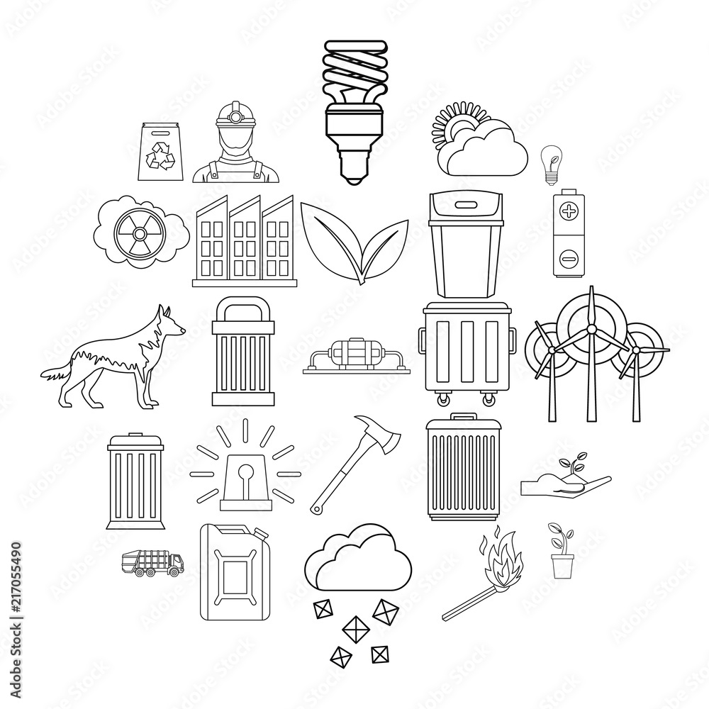 Poster destructive nature icons set. outline set of 25 destructive nature vector icons for web isolated on 