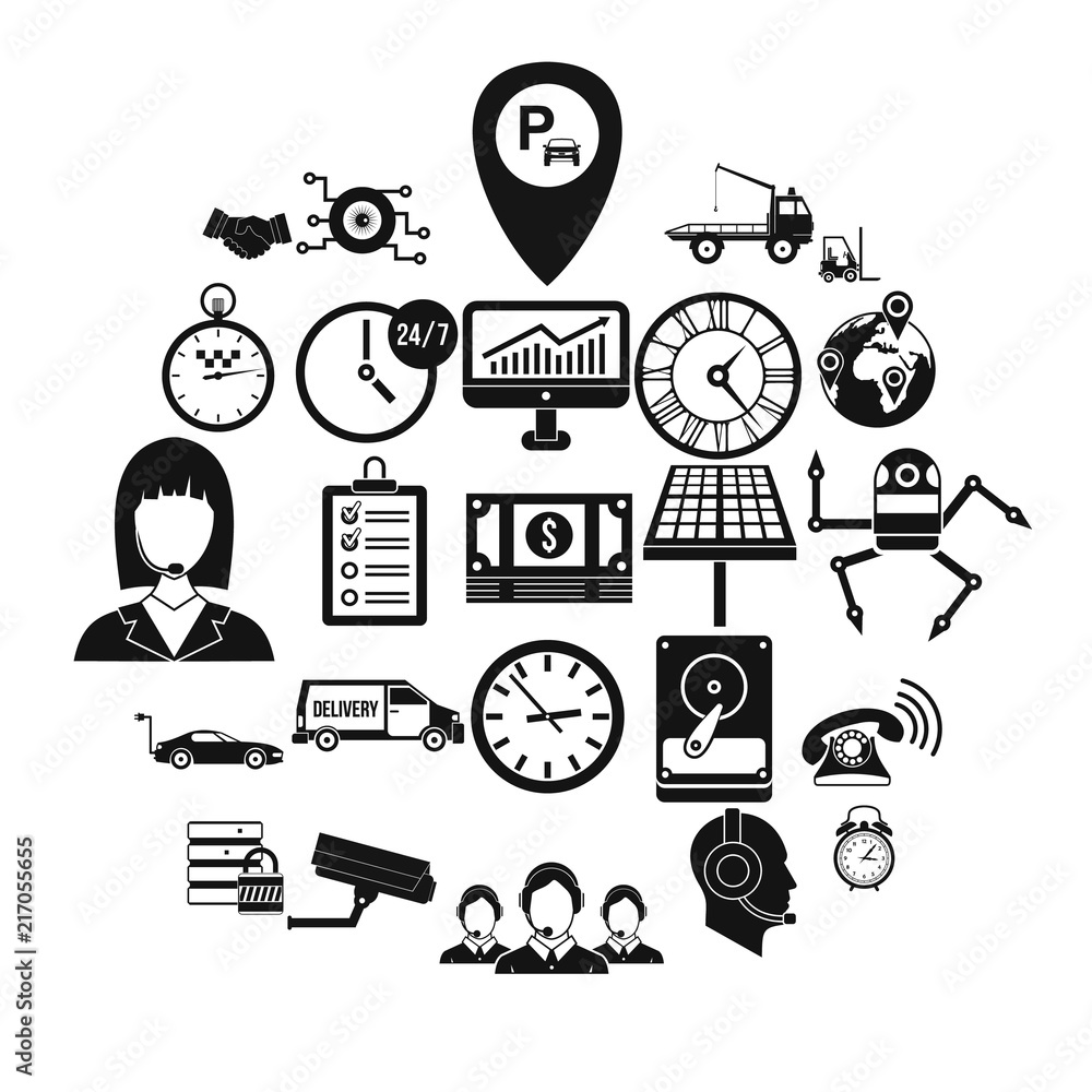 Aufkleber working hours icons set. simple set of 25 working hours vector icons for web isolated on white backg