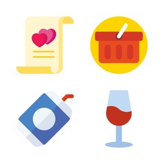 drink vector icons set. wine glass, marriage, shopping basket and soda in this set