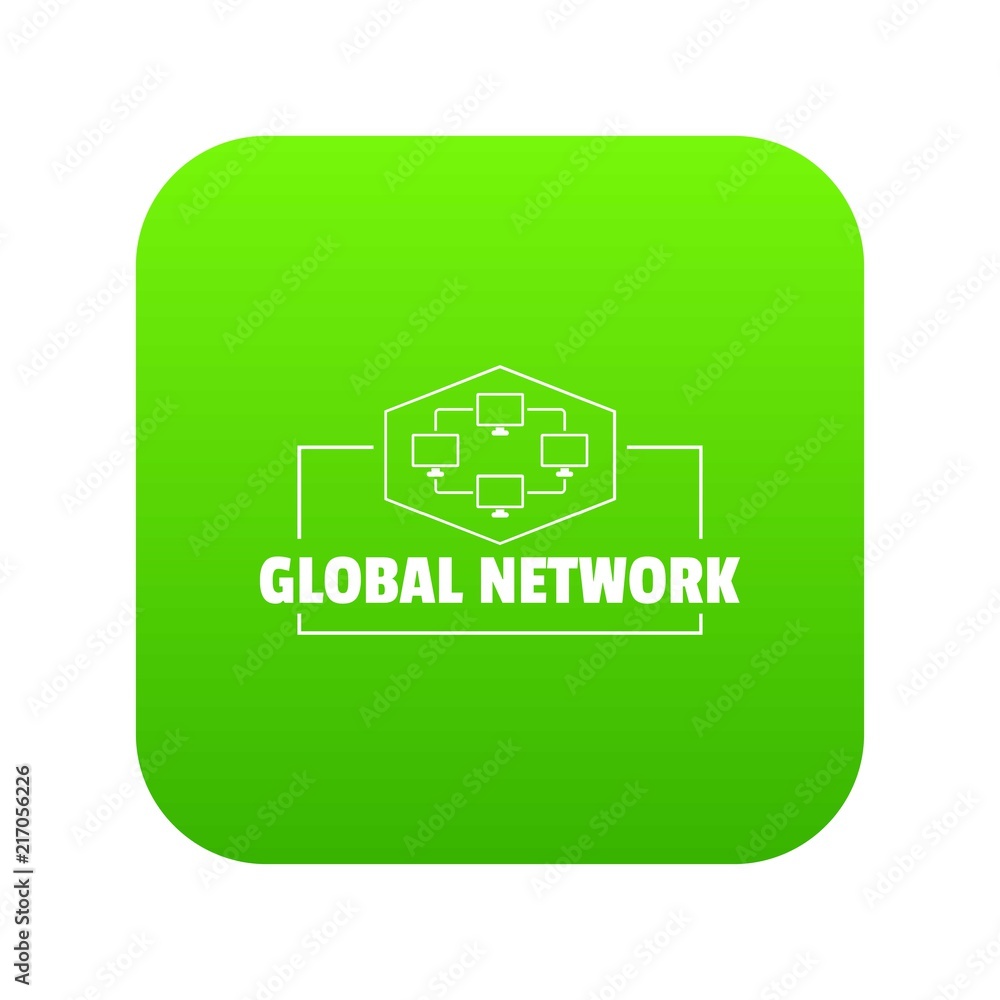 Poster global network icon green vector isolated on white background