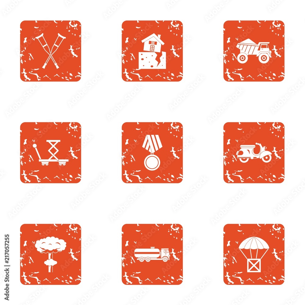 Poster strengthen the structure icons set. grunge set of 9 strengthen the structure vector icons for web is