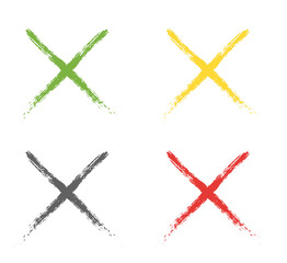 Grunge letter X of different colors. Icon of confirmation or rejection. Vector element of the test icon.